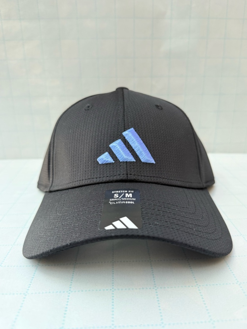 Adidas - Climate Cool Hat - Black with Blue Logo - Stretch Fit S/M - Brand New